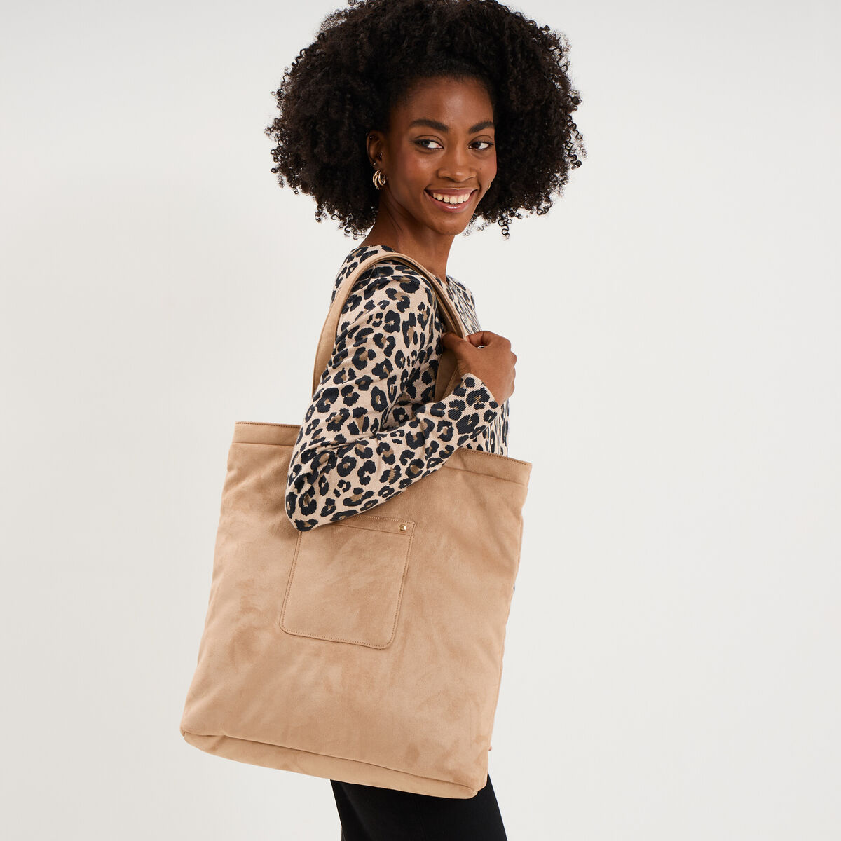 Sac tote bag zipp&eacute; sable femme