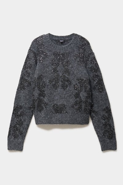 Pull col rond &agrave; sequins gris fonc&eacute; femme