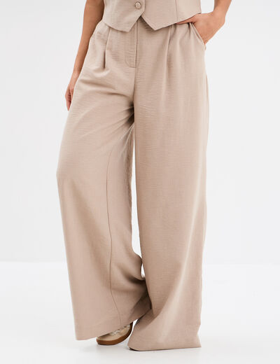 Pantalon large avec pinces beige femme