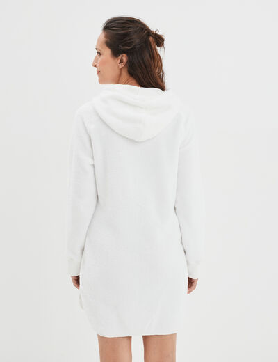Poncho plaid effet peluche avec capuche blanc femme