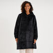 Poncho plaid effet velours &agrave; capuche gris fonc&eacute; femme