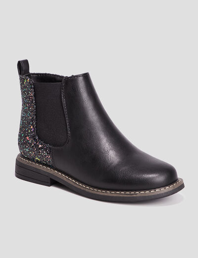 Bottines chelsea zippées à paillettes noir fille