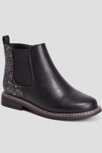 Bottines chelsea zipp&eacute;es &agrave; paillettes noir fille