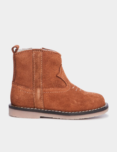 Bottines en cuir effet suédine Creeks camel bébé fille