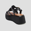 Sandales compensées multibrides en cuir noir femme
