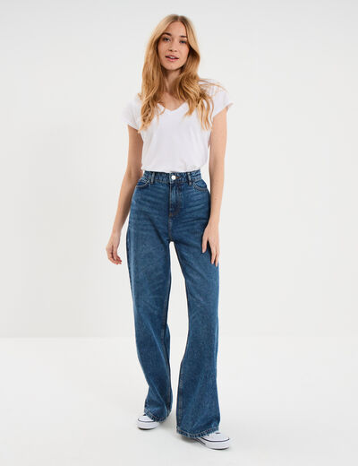 Jean large taille haute coton denim stone femme