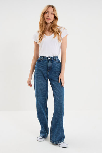 Jean large taille haute coton denim stone femme