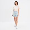 T-shirt col rond manches courtes coton ecru femme
