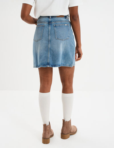 Jupe courte trapèze en jean coton denim double stone femme