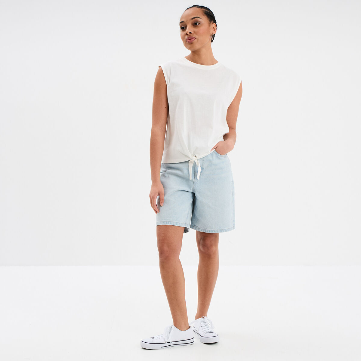 Débardeur noué sans manches coton blanc femme