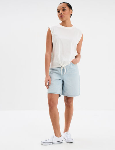 Débardeur noué sans manches coton blanc femme