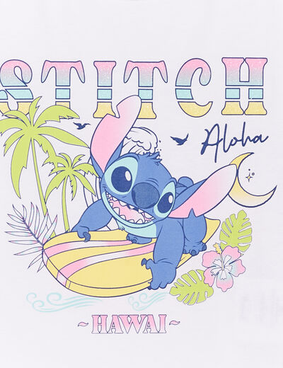 T-shirt col rond manches courtes Stitch blanc fille