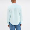 Chemise col mao lin mélangé bleu turquoise homme