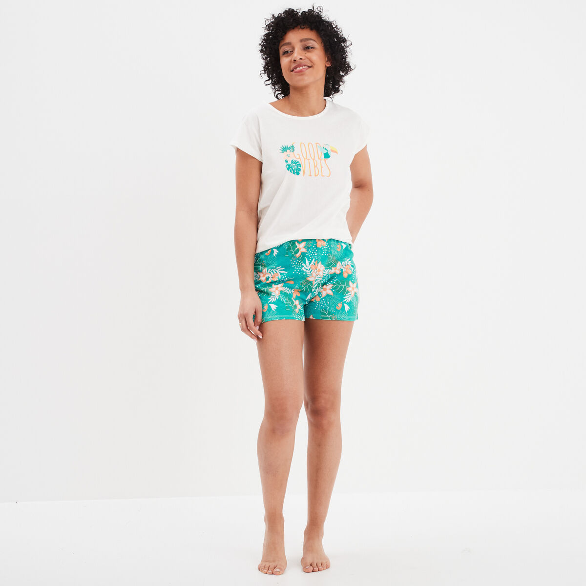 Ensemble pyjama short 2 pièces coton blanc femme