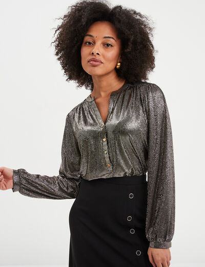 Blouse métallisée manches longues jaune or femme