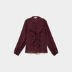 Blouse manches longues col V &agrave; volants violet fonc&eacute; femme