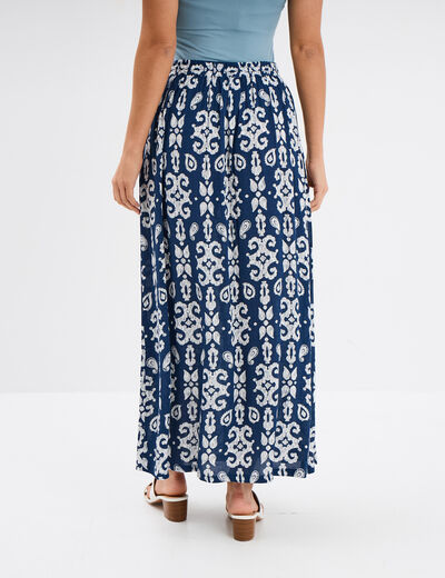 Jupe longue fluide bleu marine femme
