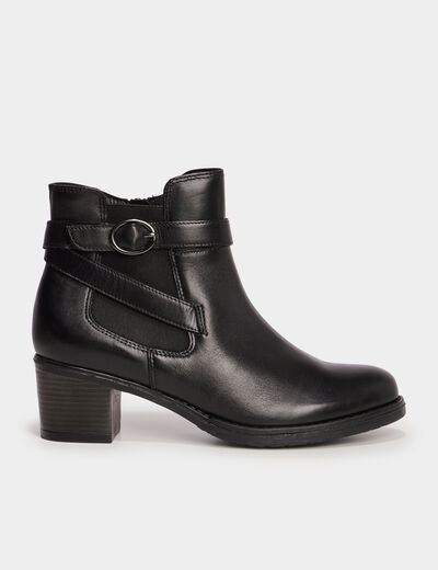 Bottines avec boucles en cuir noir femme