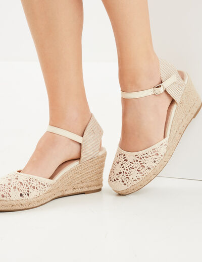 Sandales compensées en broderie anglaise blanc femme