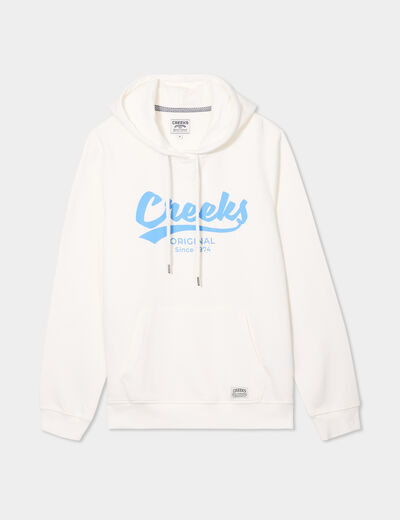 Sweat hoodie à capuche 1 poche blanc homme