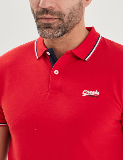 Polo avec broderie poitrine coton Creeks rouge homme