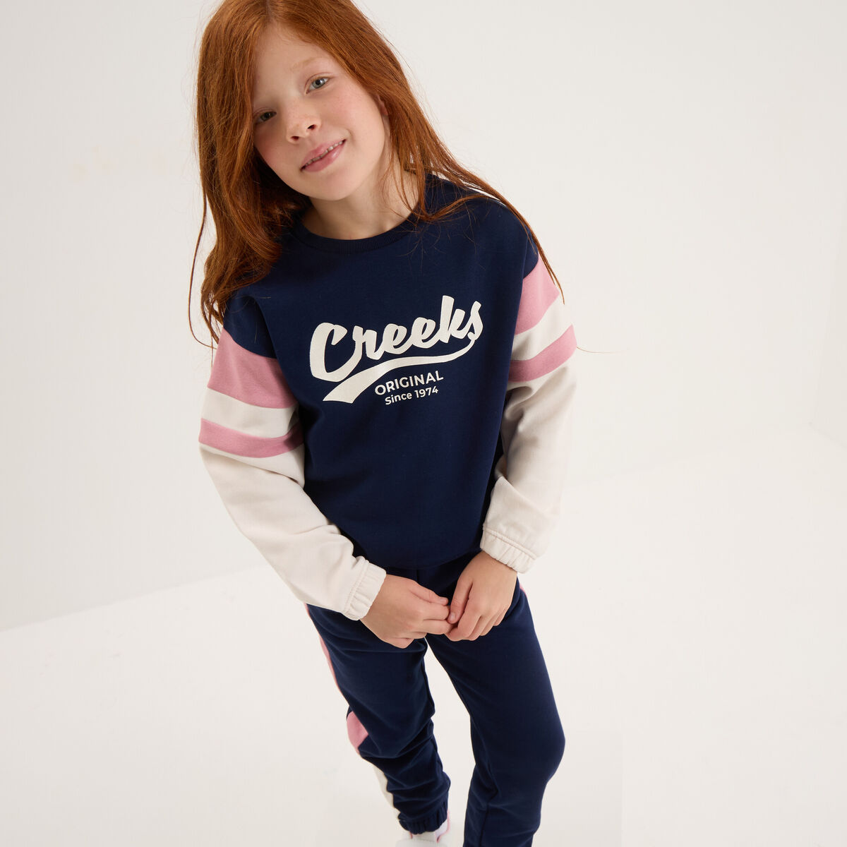 Ensemble jogging sweat et pantalon coton bleu marine fille