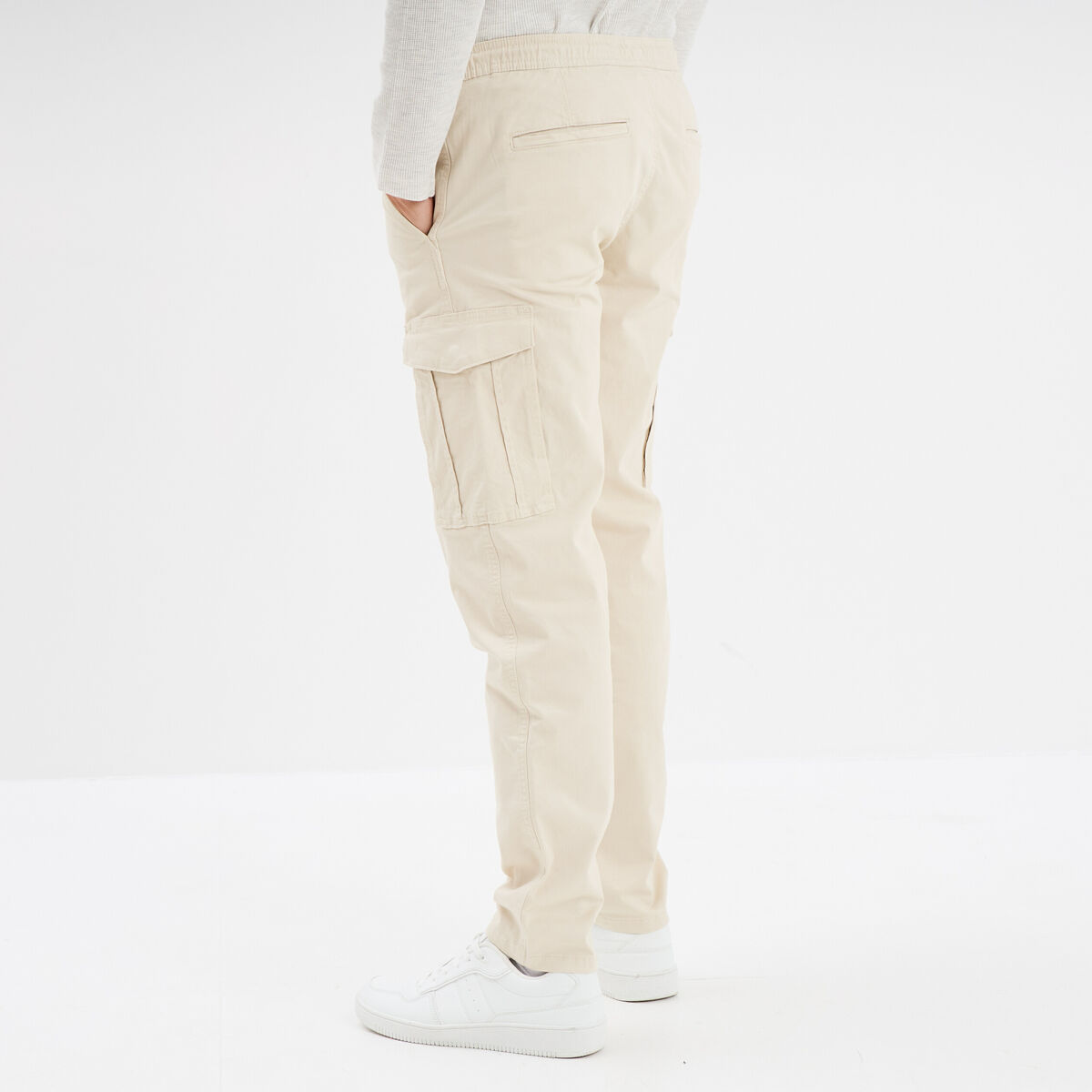 Pantalon cargo taille &eacute;lastiqu&eacute;e beige homme