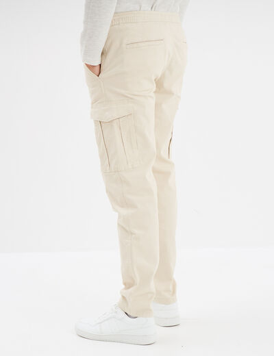 Pantalon cargo taille &eacute;lastiqu&eacute;e beige homme