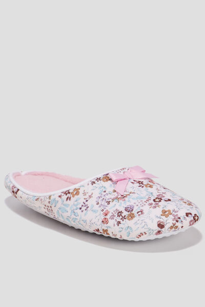 Chaussons mules fleuris rose femme