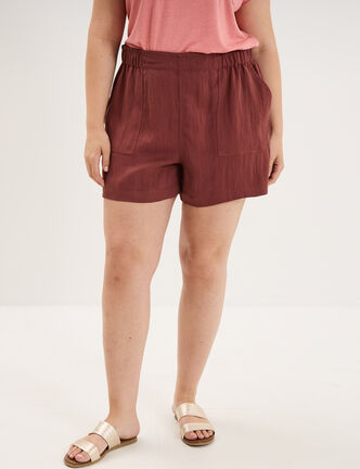 Short avec taille &eacute;lastiqu&eacute;e marron cognac femme grande taille