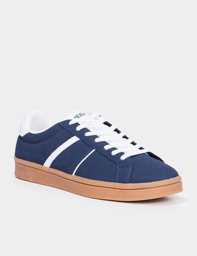 Tennis basses à lacets effet daim bleu marine homme