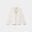 Blouse droite col tunisien avec pompons ecru femme