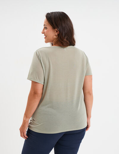 T-shirt manches courtes col V vert kaki femme grande taille