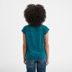 T-shirt col en V dentelle épaules et dos bleu canard femme