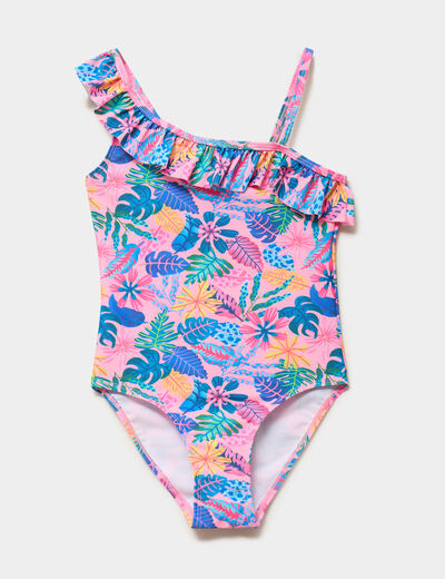 Maillot de bain une pi&egrave;ce asym&eacute;trique rose fluo fille