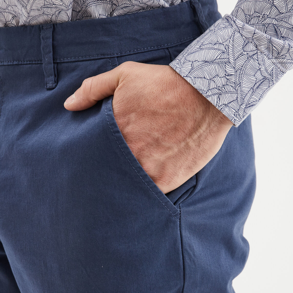 Pantalon chino droit stretch bleu foncé homme