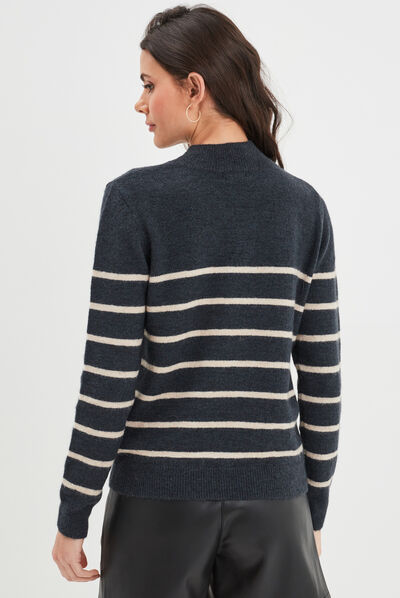 Pull marinière boutons à l'épaule bleu marine femme