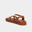 Sandales avec d&eacute;tails clout&eacute;s et perles marron femme