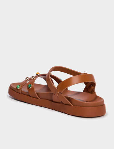 Sandales avec d&eacute;tails clout&eacute;s et perles marron femme