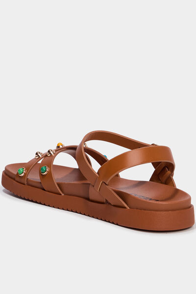 Sandales avec d&eacute;tails clout&eacute;s et perles marron femme