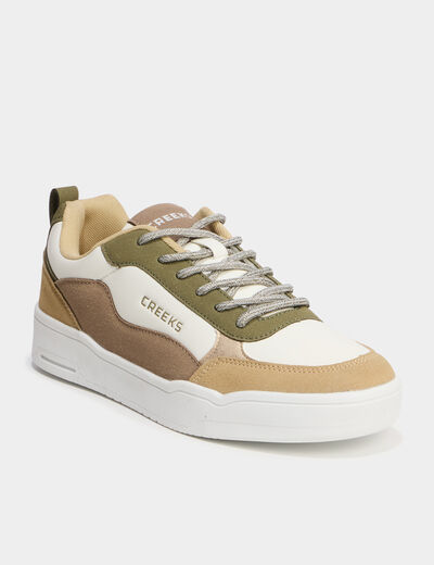 Tennis basses &agrave; lacets vert kaki femme