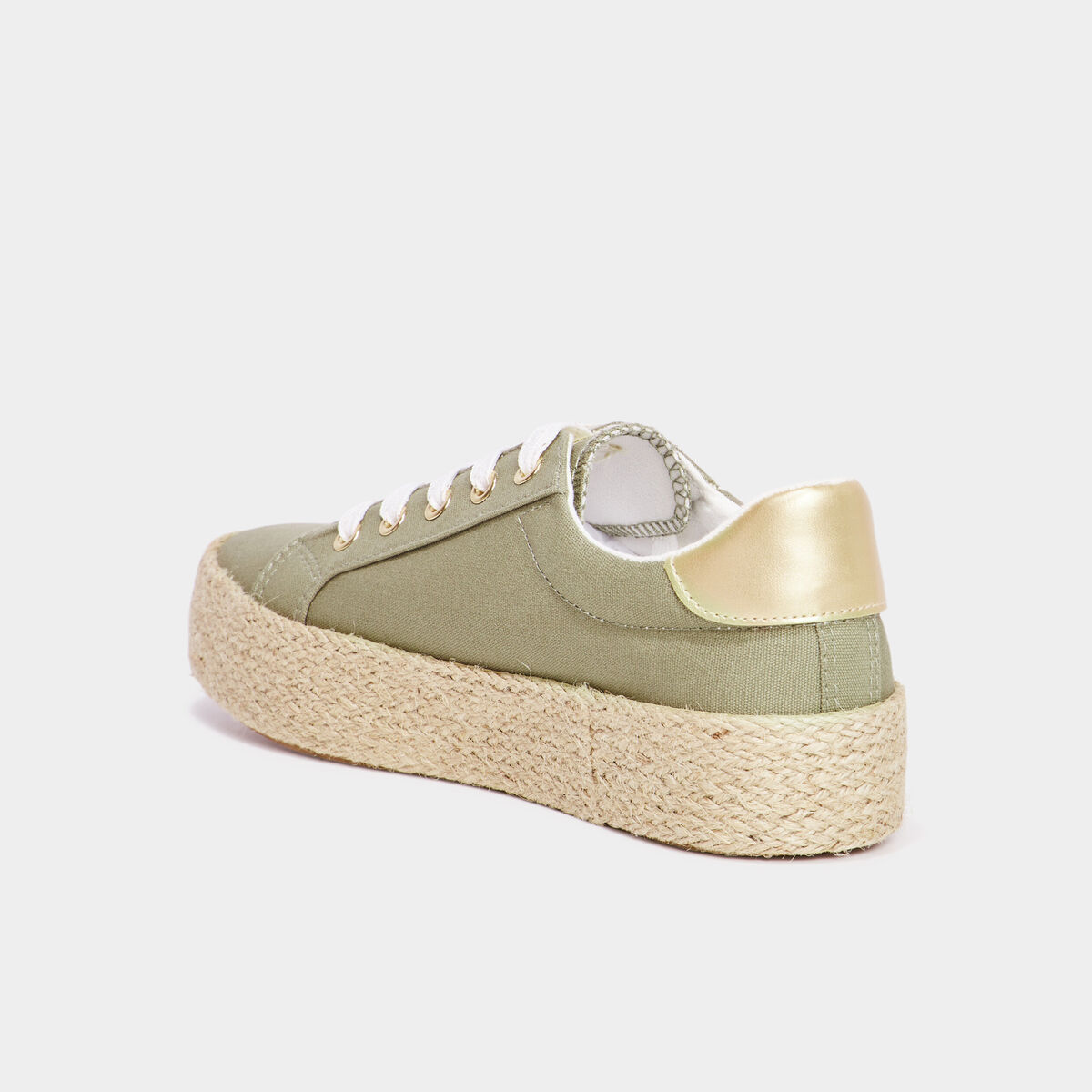 Tennis basses toile plateformes vert kaki femme