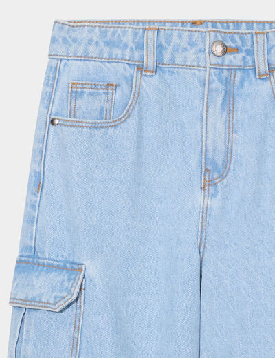 Jeans cargo large coton Creeks denim triple stone fille