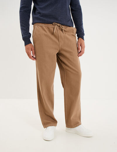 Pantalon chino droit taille &agrave; coulisse taupe homme