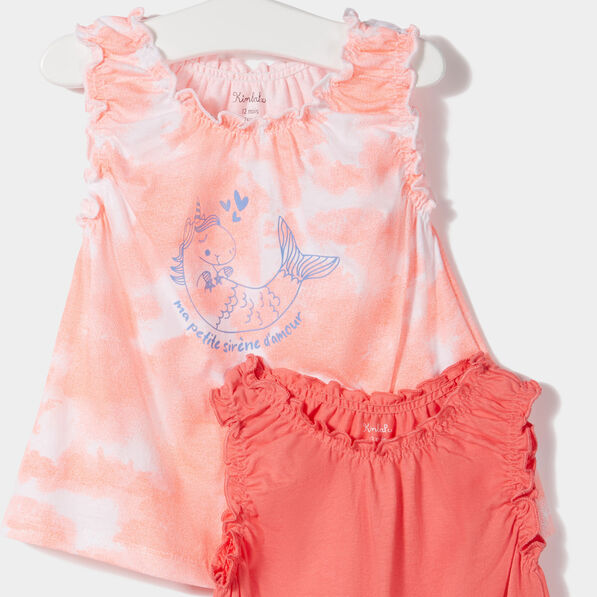 lot 2 debardeurs coton a fronces orange bebef Lot 2 débardeurs coton à fronces orange bébé fille