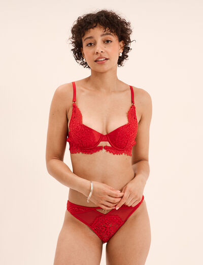 Culotte dentelle avec strass rouge femme