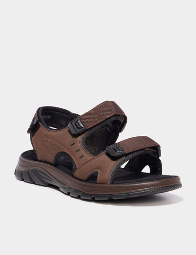 Sandales &agrave; scratchs marron homme