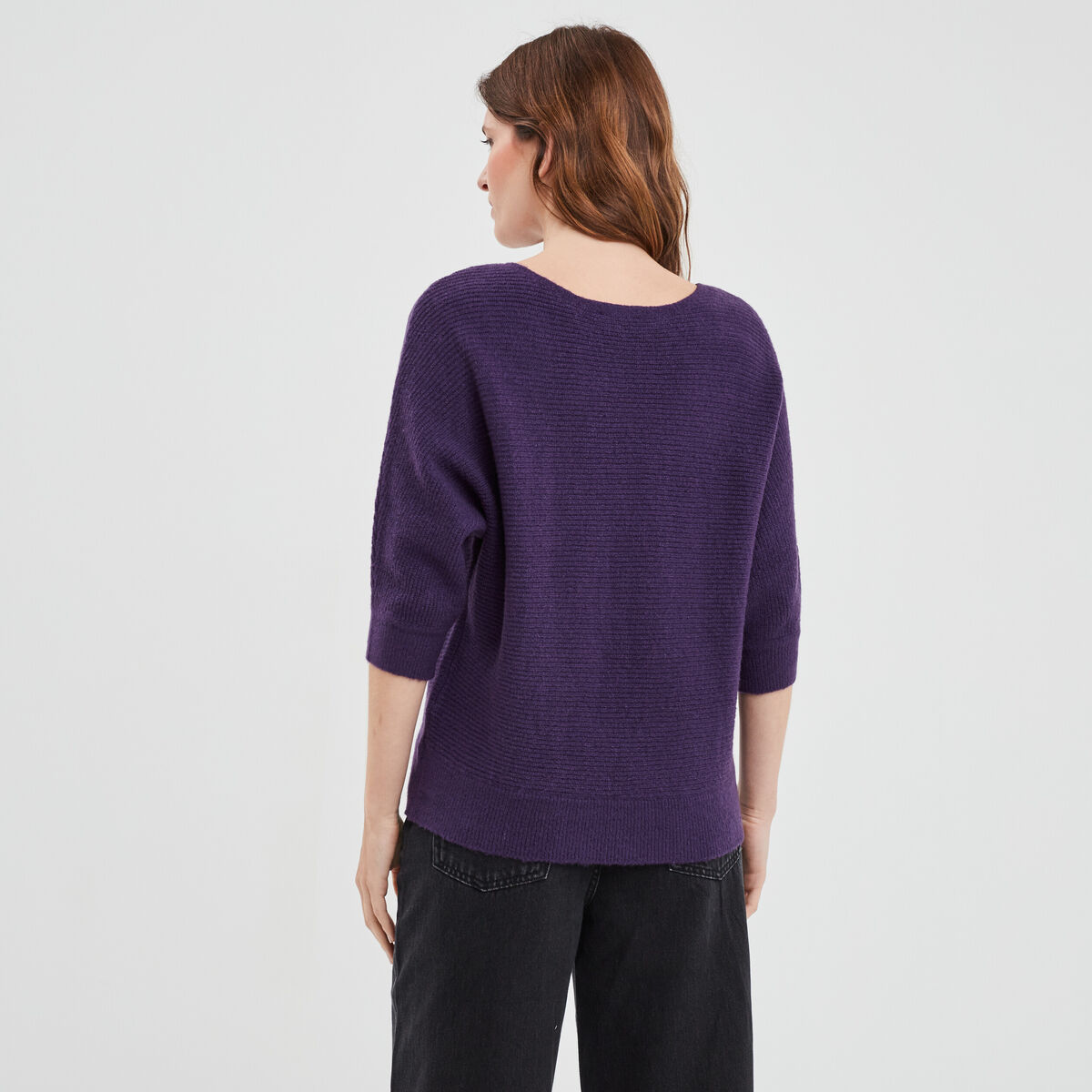 Pull manches 3/4 chauve-souris violet foncé femme