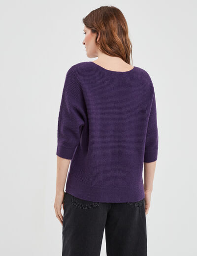 Pull manches 3/4 chauve-souris violet foncé femme