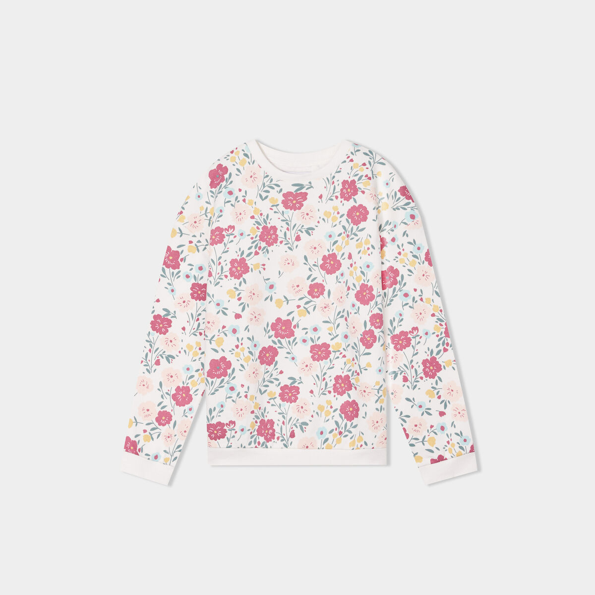 Sweat col rond manches longues ecru fille